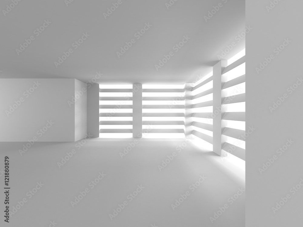 Fototapeta premium Empty White Room With Windows. Abstract Architecture Background