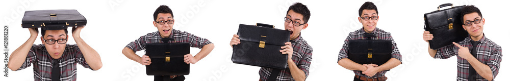 Young employee with briefcase isolated on white Young employee with briefcase isolated on white