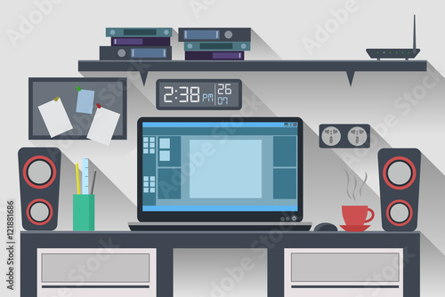 Workspace Office Computer Creative Flat Design