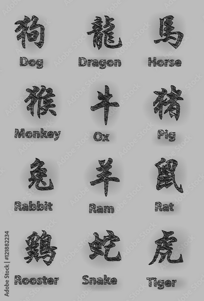 Chinese Calligraphy Zodiac Pen Shading Design Set Chinese Calligraphy Zodiac Pen Shading Design Set