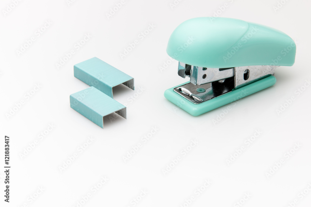 Stapler and staples on white background Stapler and staples on white background
