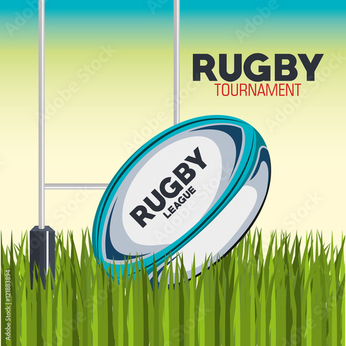 rugby ball with field and post goal design vector illustration eps 10
