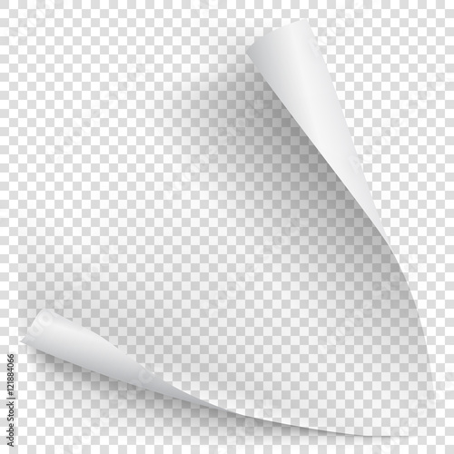 White gradient paper curl with shadow isolated on transparent background. Vector sticker paper note for memo and notice. Vector template illustration for your design