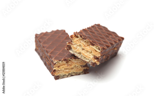 Chocolate Peanut Butter Wafer Cookies on a White Background