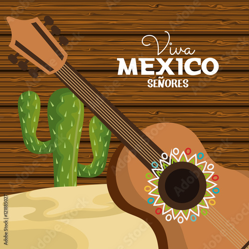 viva mexico guitar and cactus viva mexico graphic vector illustration eps 10