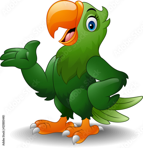 Cartoon green parrot presenting

