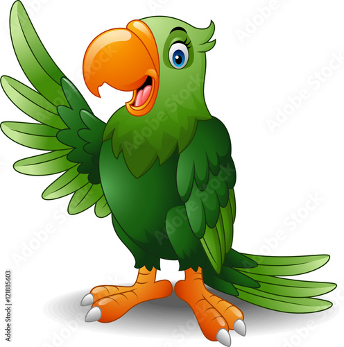 Cartoon green parrot waving

