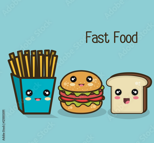 kawaii fast food burger fries and bread design graphic vector illustration eps 10