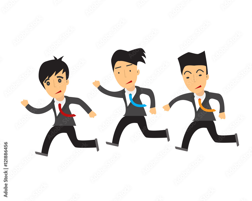 Three Business man running hurry up on white background. Three Business man running hurry up on white background.