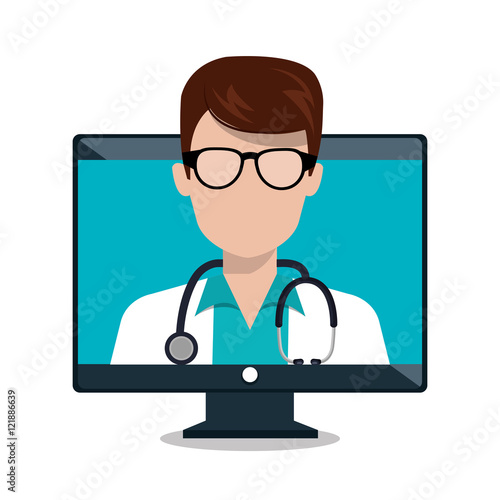 monitor doctor stethoscope consultation online isolated graphic vector illustration esp 10