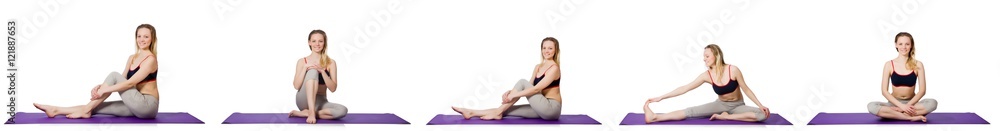 Obraz premium Young female doing exercises on white