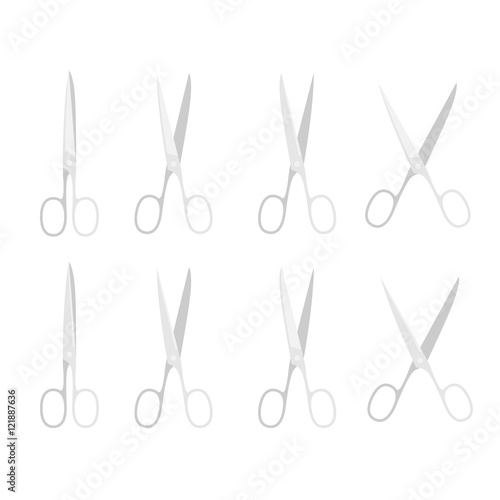 Scissors left and right hand grey color, flat design set illustration isolated on white background