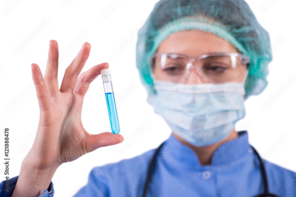Doctor with tube in lab isolated on white Doctor with tube in lab isolated on white