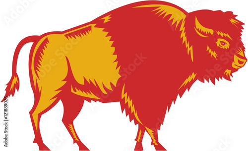 American Bison Side Woodcut