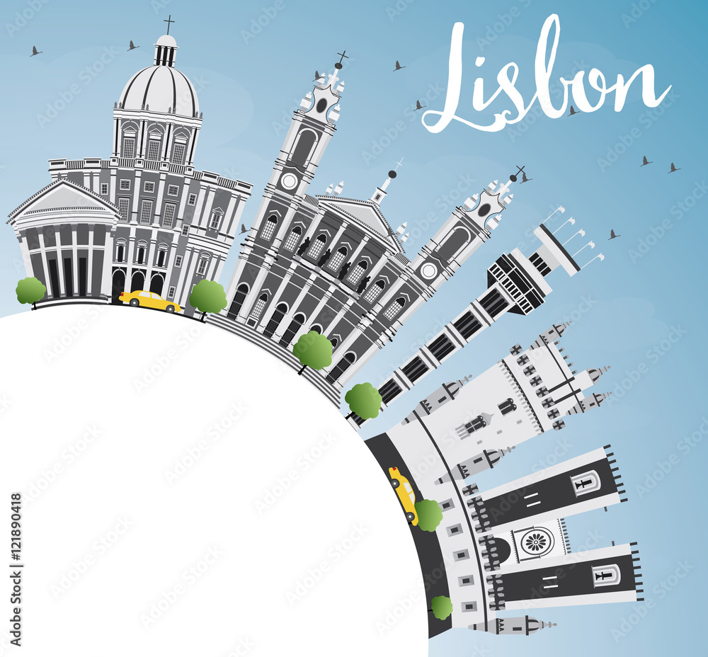 Obraz premium Lisbon Skyline with Gray Buildings, Blue Sky and Copy Space.