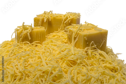 Grated cheese isolated on a white background