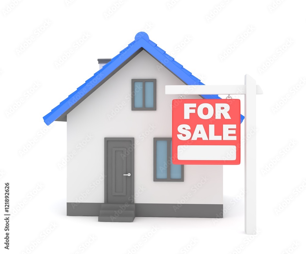 Miniature model of house real estate for sale on white background. 3D rendering. Miniature model of house real estate for sale on white background. 3D rendering.