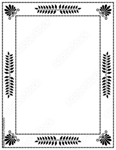 Cadre déco laurier, palmettes. Noir fond blanc