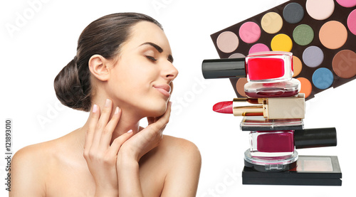 Beautiful woman face with p...