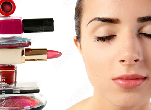 Beautiful woman face with p...