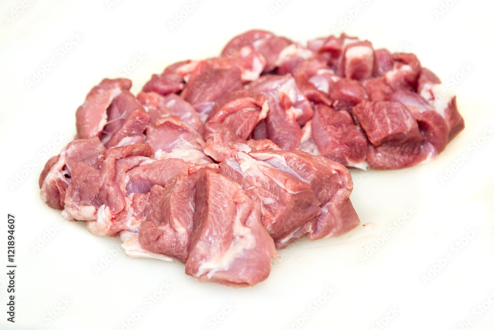 Pork sliced for braising or cooking meat. Not isolated.