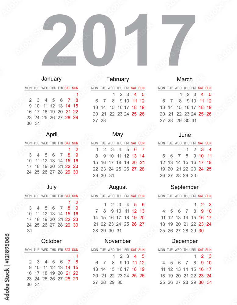 Calendar for 2017.