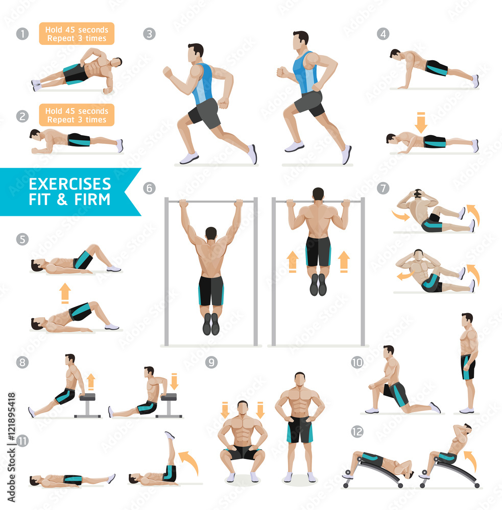 Workout man set male doing fitness exercises Vector Image