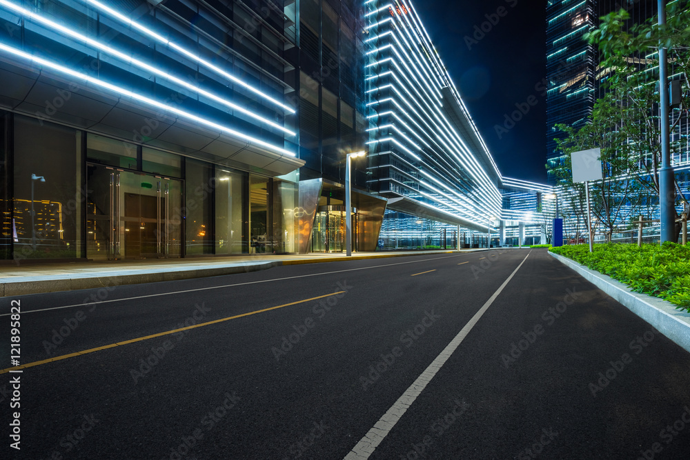 Fototapeta premium clean asphalt road through office block area,suzhou,china.