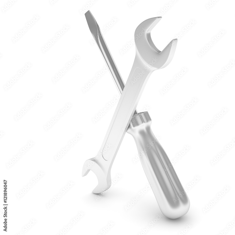 3D Illustration Wrench and screwdriver, service concept 3D Illustration Wrench and screwdriver, service concept
