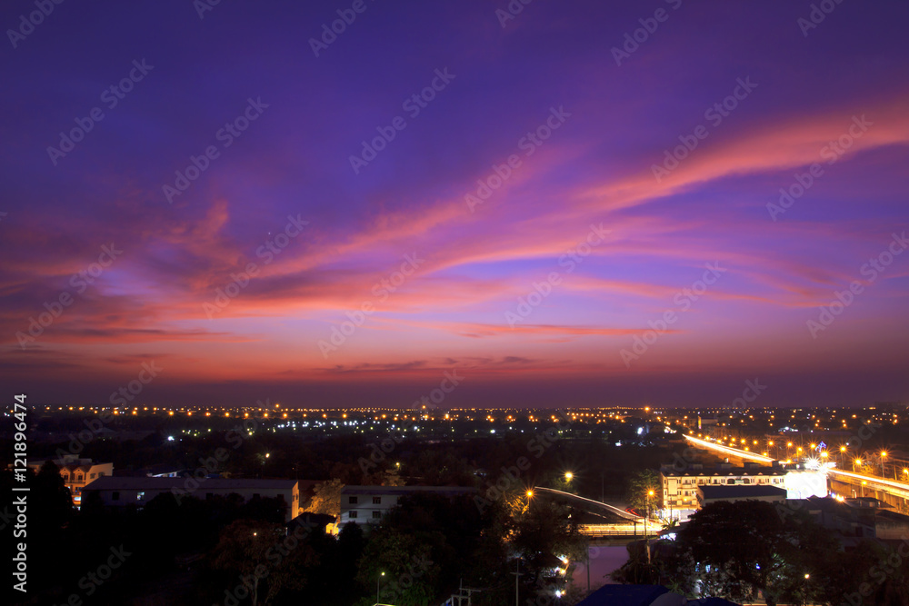 Fototapeta premium City at the sunset with twilight sky
