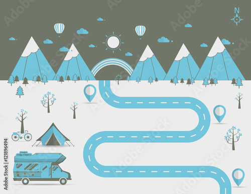 National mountain park camping scene Vector illustration
