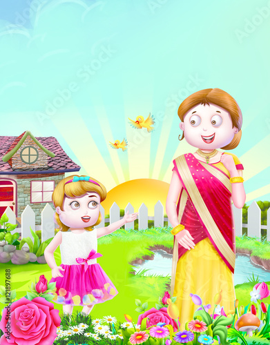Girl and woman stand outsid...