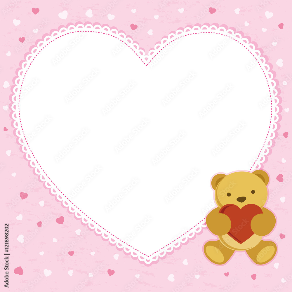 Card with the teddy bear for baby shower. Vector illustration.
