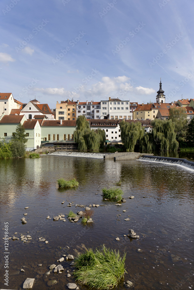 Colorful royal medieval Town Pisek above the river Otava, Czech Republic 