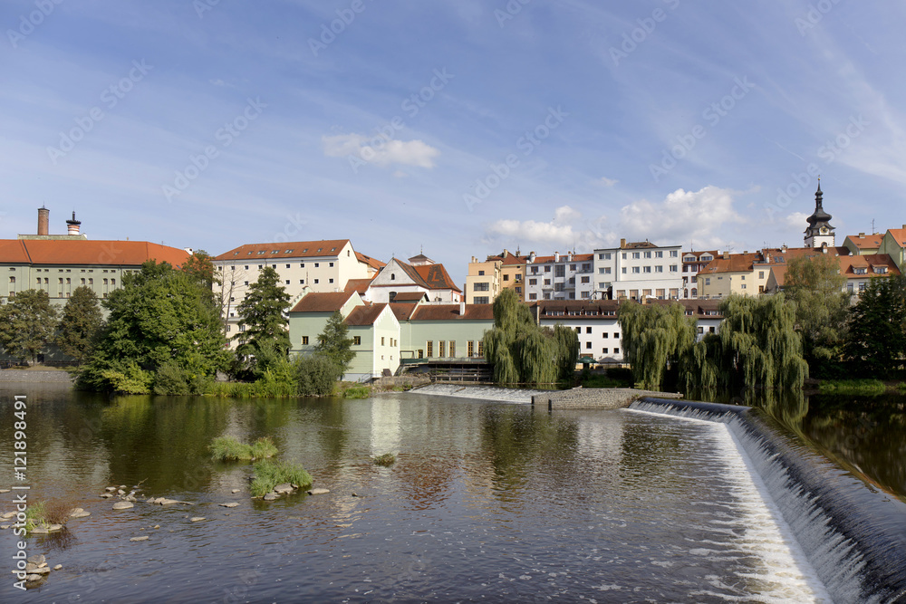 Colorful royal medieval Town Pisek above the river Otava, Czech Republic 