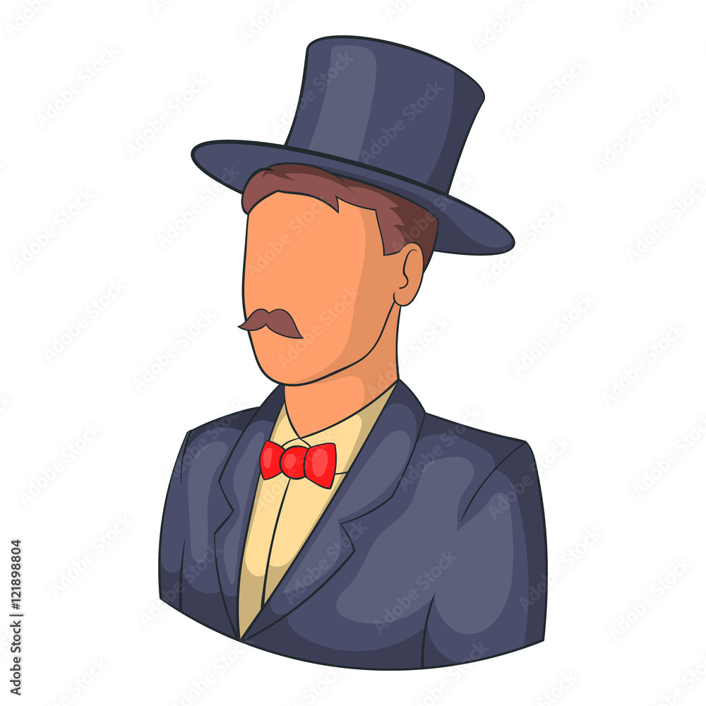 Male avatar in suit with hat icon in cartoon style isolated on white background. People symbol vector illustration