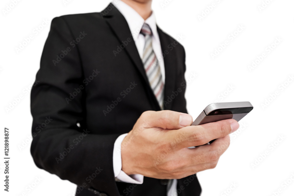 Businessman using smartphone, on white background Businessman using smartphone, on white background