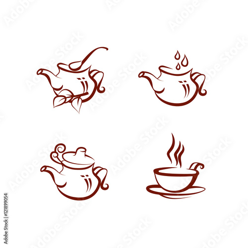Drawn icons of tea preparation process.