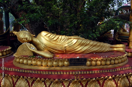 Fototapeta Opierając Buddę w Vientiane, Laos