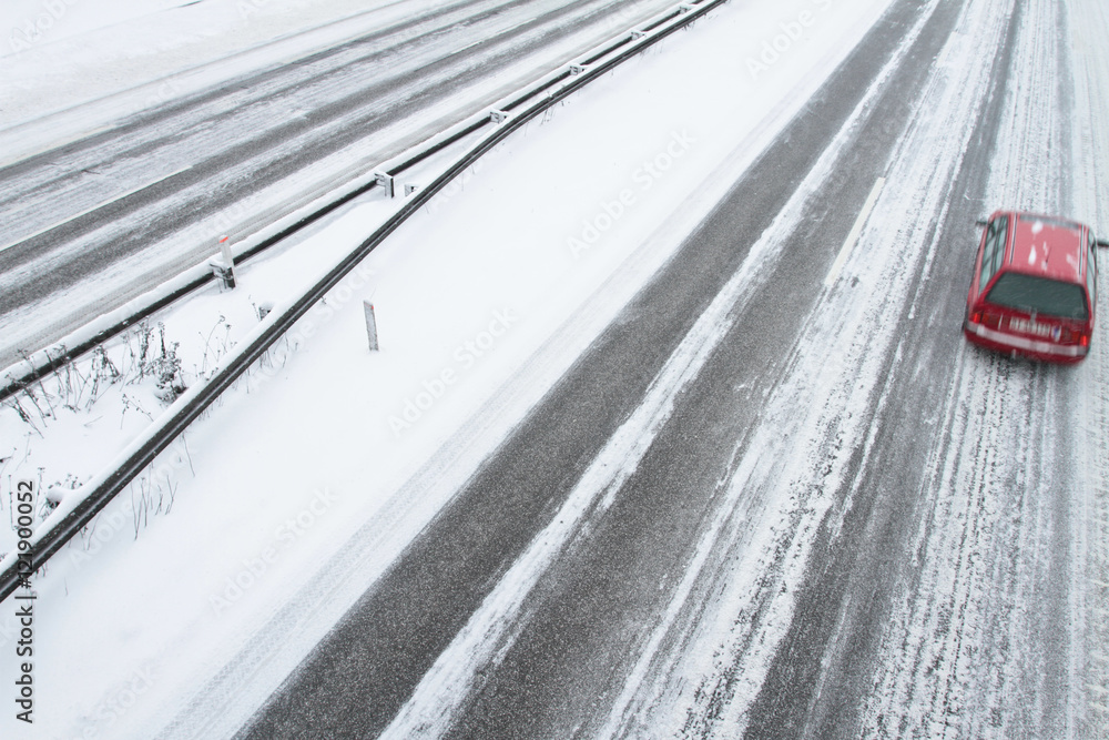 Winter traffic on the motorway Winter traffic on the motorway