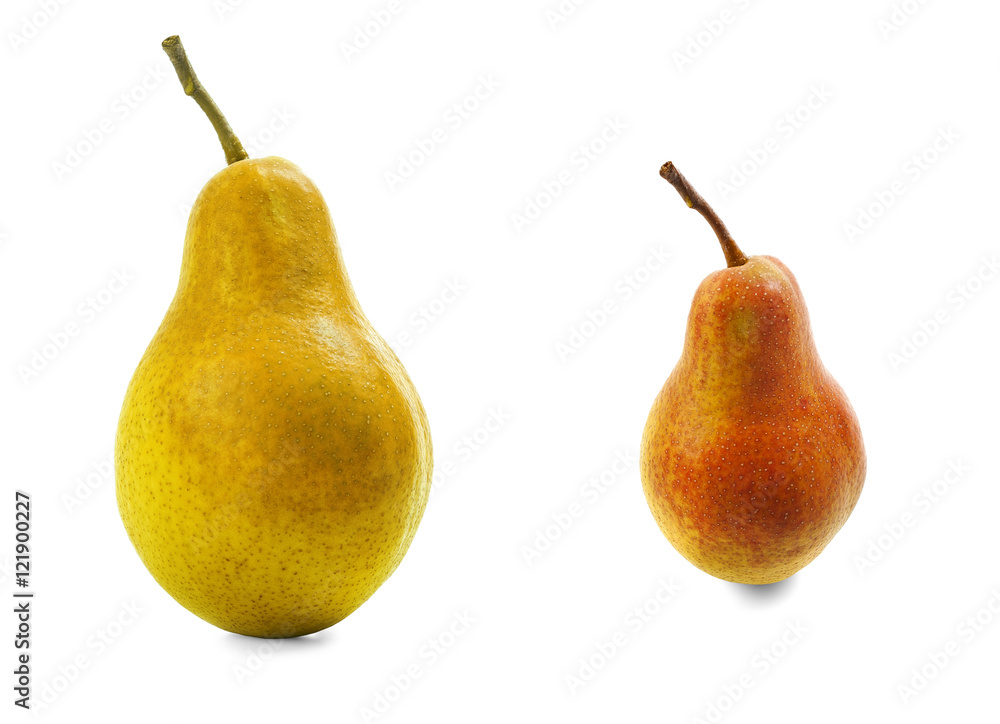 Two pears red and yellow with shadows on a white background Two pears red and yellow with shadows on a white background