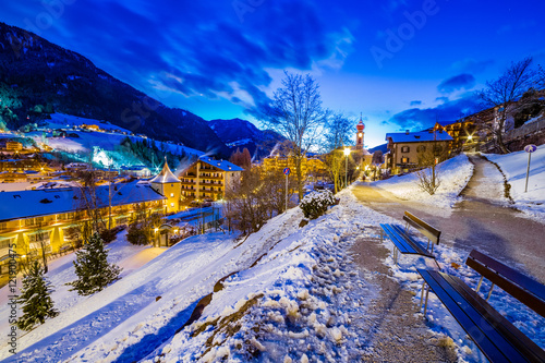 night landscape of an Alpine Village