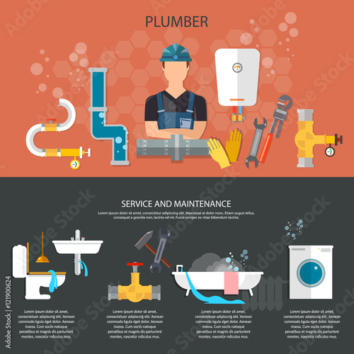 Professional plumber plumbing repair service different tools