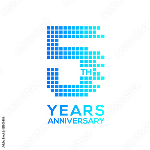 5 years anniversary with a pixels digital,technology logo