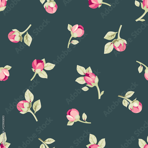Seamless pattern with pink flowers. Floral background with buds