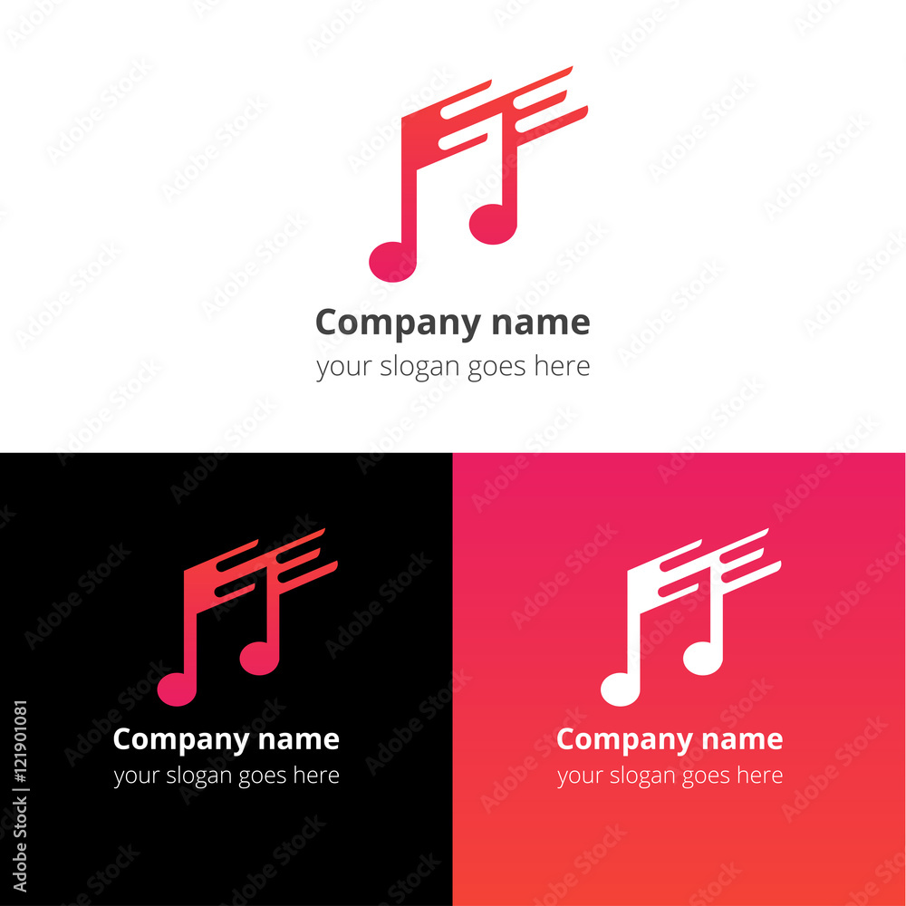 Music note and fast-slow motion beat flat logo, icon, emblem, sign vector  template. Abstract symbol and button with pink-red trend color gradient for  music service or company on white background. Stock Vector |