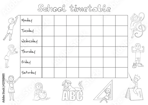 School timetable coloing page cartoon vector
