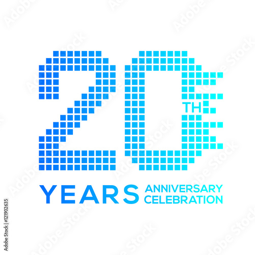 20 years anniversary with a pixels digital,technology logo