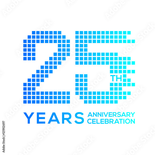 25 years anniversary with a pixels digital,technology logo