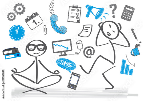 Gegensätze - Gelassenheit und Stress, Strichmännchen Illustration